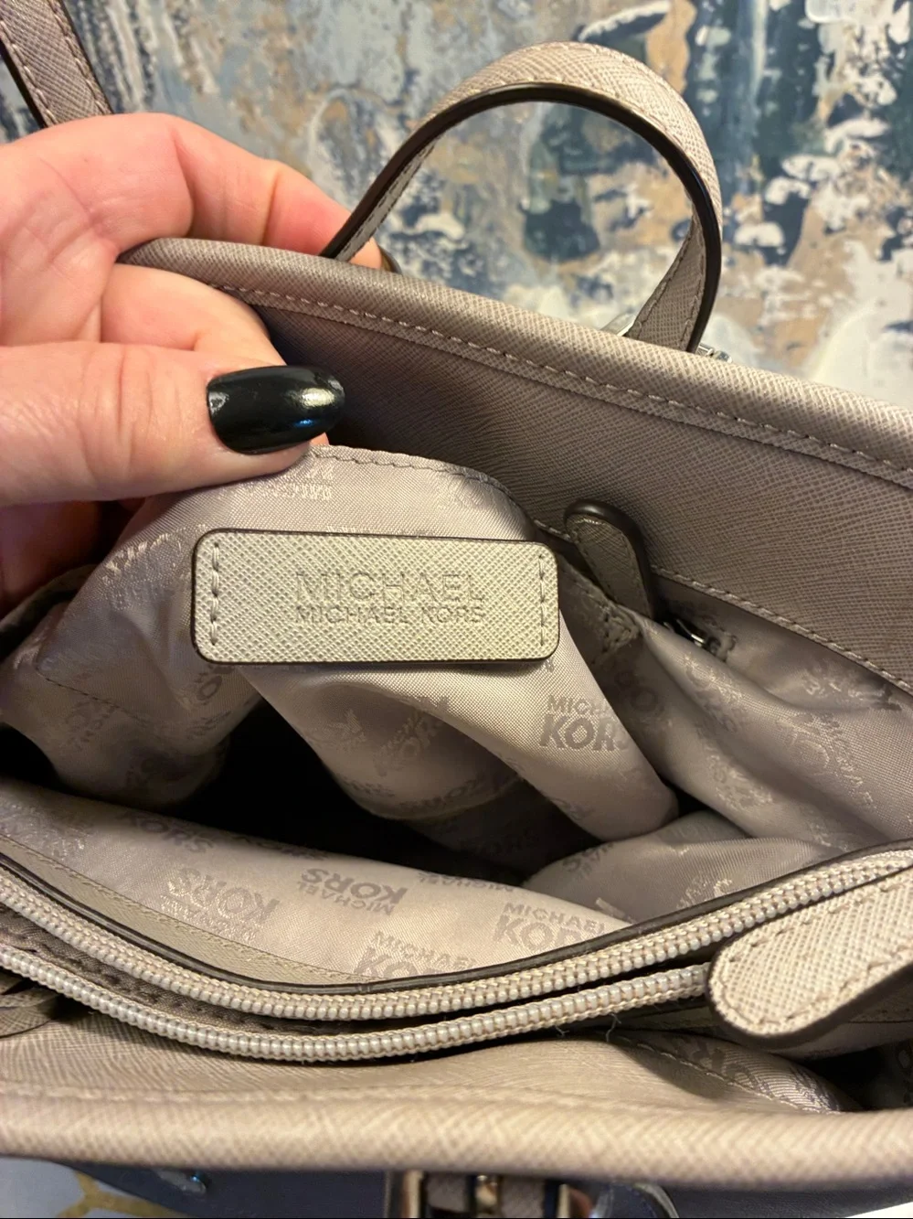 EUC Michael Kors Taupe Saffiano Leather Tote with MK Charm